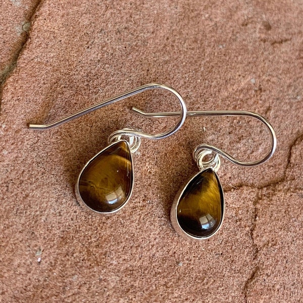 Handmade Southwestern Genuine Tiger's Eye & Sterling Silver Dangle Earrings