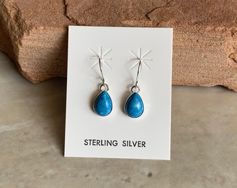 Handmade Southwestern Denim Lapis & Sterling Silver Teardrop Dangle Earrings