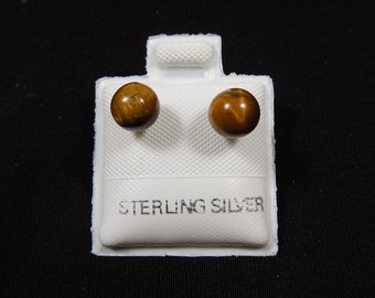 Handmade Southwestern Genuine Tiger's Eye & Sterling Silver 6mm Stud Earrings