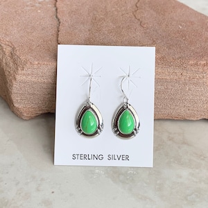 Handmade Southwestern Genuine Gaspeite & Sterling Silver Dangle Earrings