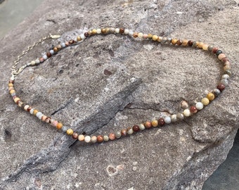 Handmade Genuine Ocean Jasper & Sterling Silver Necklace 18"