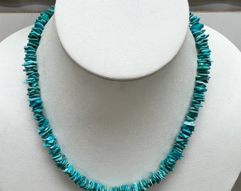 Handmade Genuine Natural Turquoise & Sterling Silver Necklace 17”