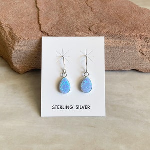Handmade Blue Fire Opal & Sterling Silver Teardrop Dangle Earrings