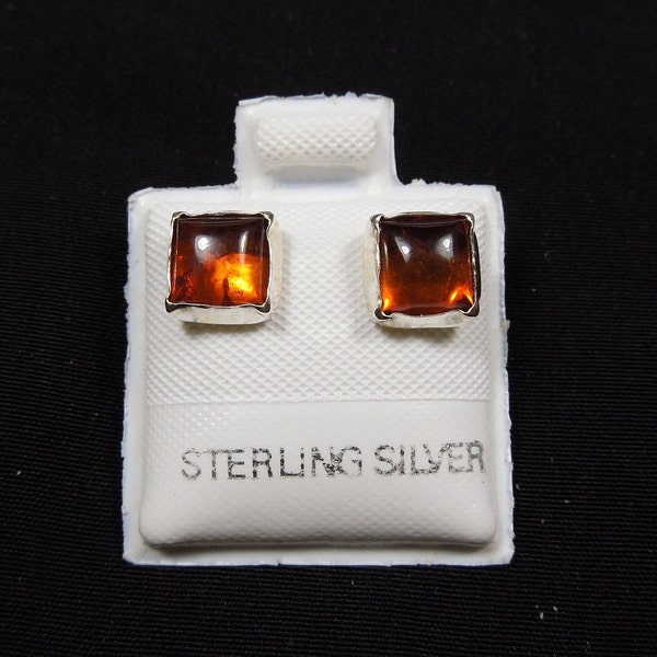 Handmade Southwestern Genuine Amber & Sterling Silver 6mm Stud Earrings