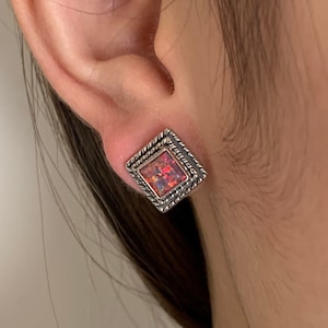 Southwestern Red Fire Opal & Sterling Silver Stud Earrings