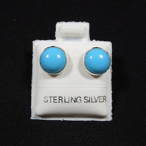 Handmade Southwestern Genuine Sleeping Beauty Turquoise & Sterling Silver 8mm Stud Earrings