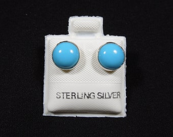 Handmade Southwestern Genuine Sleeping Beauty Turquoise & Sterling Silver 8mm Stud Earrings