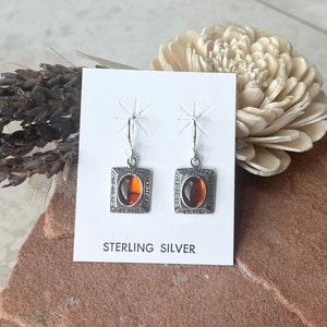 Handmade Southwestern Genuine Baltic Amber & Sterling Silver Dangle Earrings