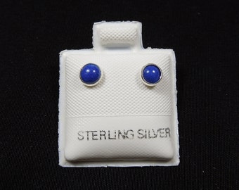 Handmade Southwestern Genuine Lapis Lazuli & Sterling Silver 4mm Stud Earrings