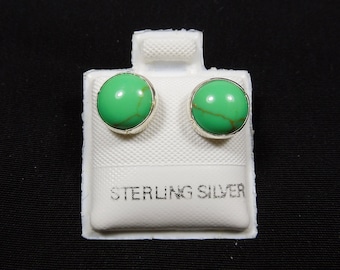 Handmade Southwestern Genuine Gaspeite & Sterling Silver 8mm Stud Earrings