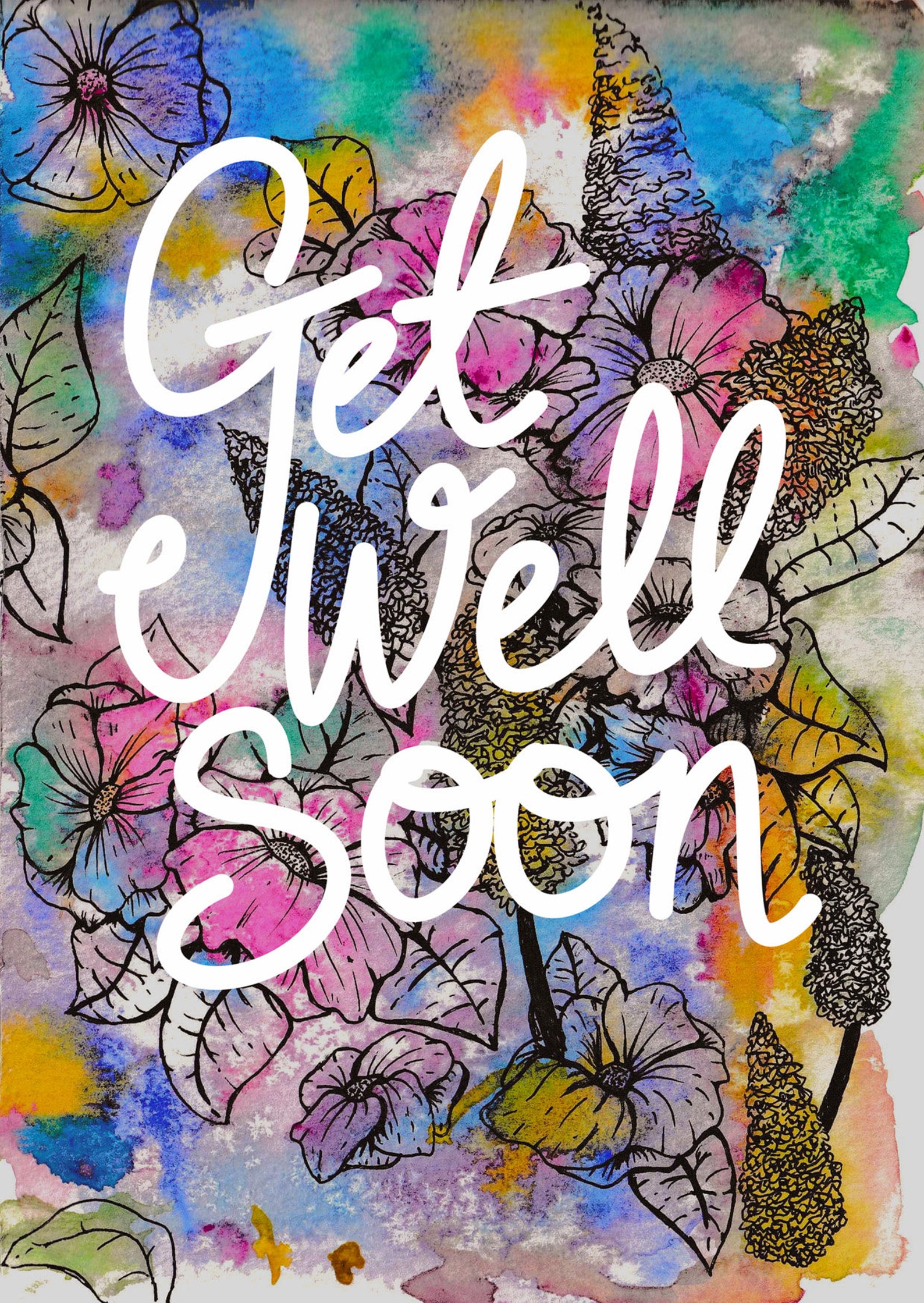 Get Well Soon Card Flowers Watercolour Painting Illustration - Etsy