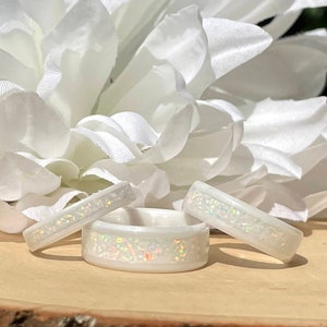 Frost White Opal Inlay Ring, White Ceramic, Women, Men, Wedding, Engagement, Anniversary image 1