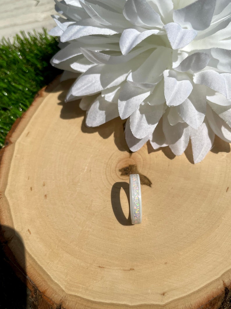Frost White Opal Inlay Ring, White Ceramic, Women, Men, Wedding, Engagement, Anniversary image 10
