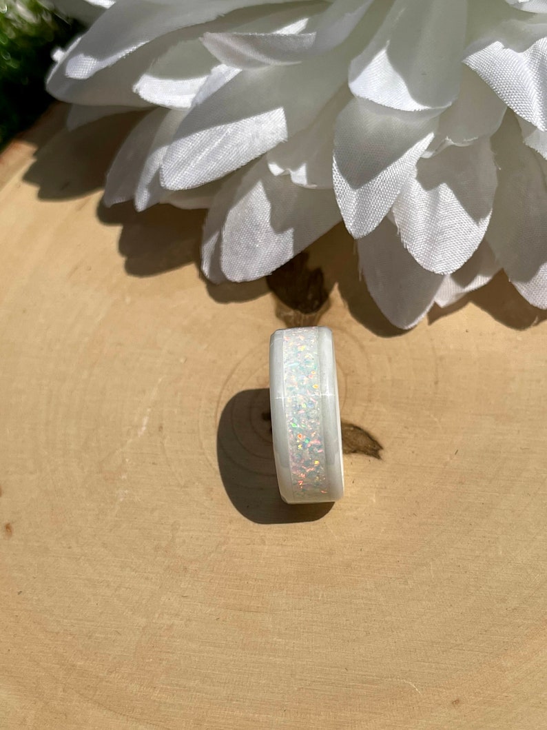 Frost White Opal Inlay Ring, White Ceramic, Women, Men, Wedding, Engagement, Anniversary image 7