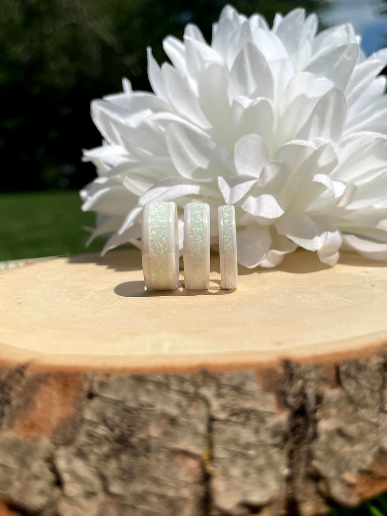 Frost White Opal Inlay Ring, White Ceramic, Women, Men, Wedding, Engagement, Anniversary image 5