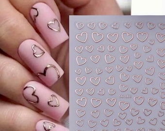 3D Heart Design Nail Stickers / Nail Decals / Nail Art / Hearts / Gold, Silver, Rose Gold, White Hearts