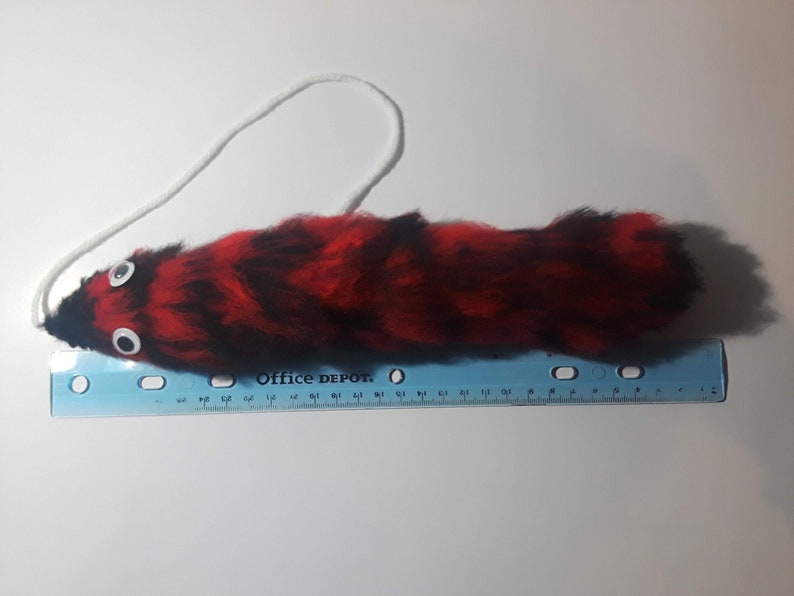 Cute Fuzzy Black and Red Worm on a String | Etsy