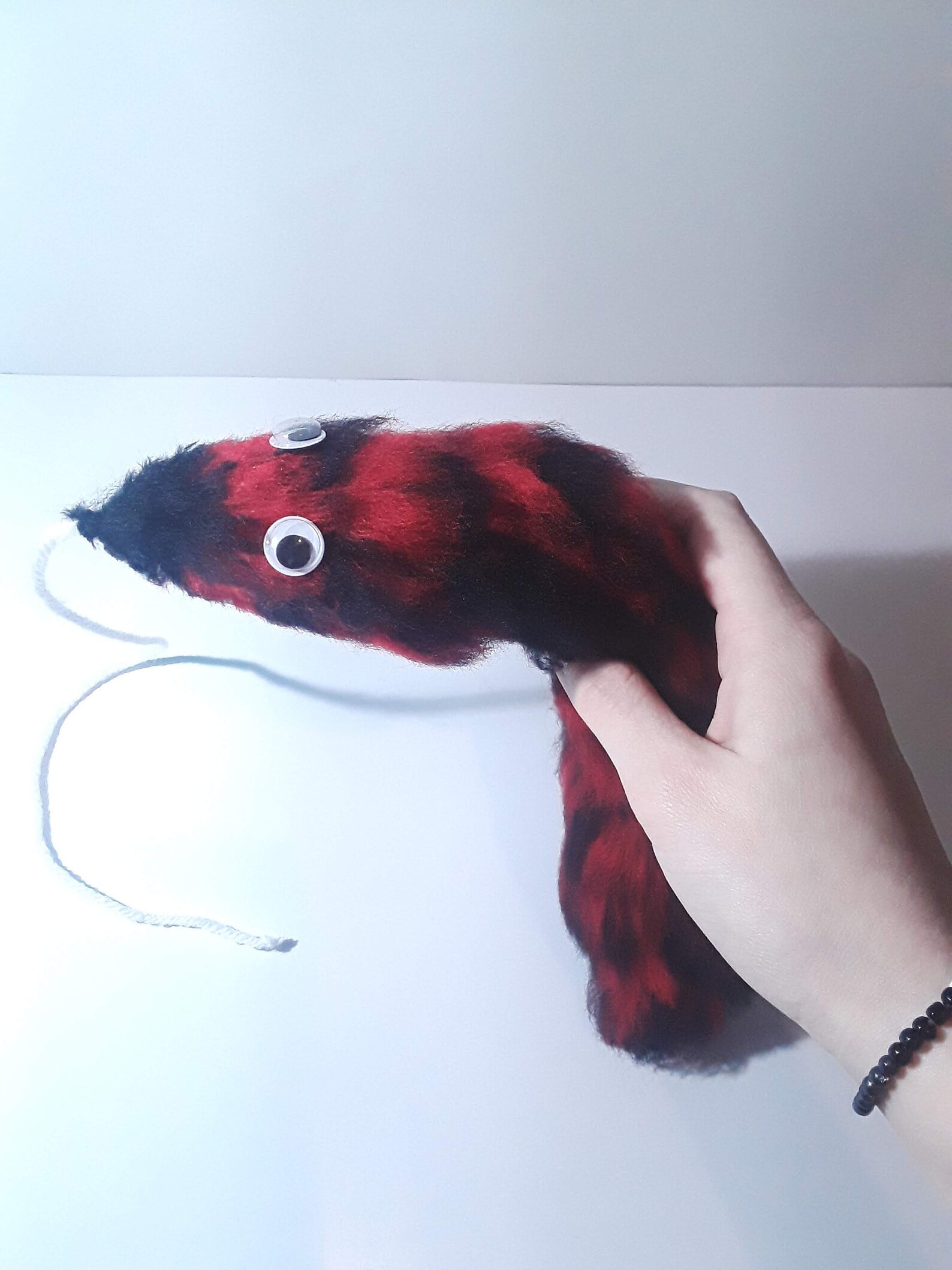 Cute Fuzzy Black and Red Worm on a String | Etsy
