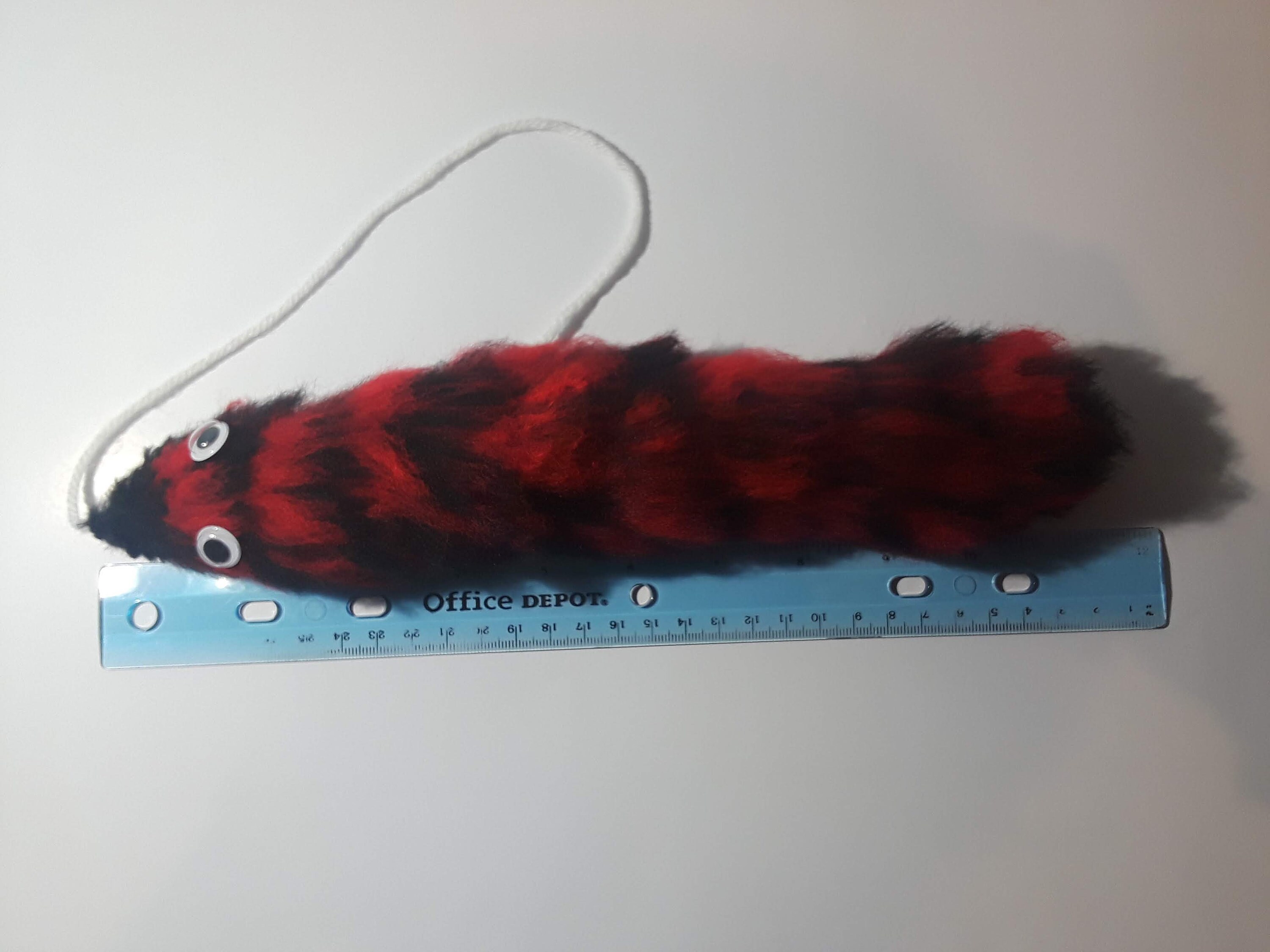 Cute Fuzzy Black and Red Worm on a String | Etsy