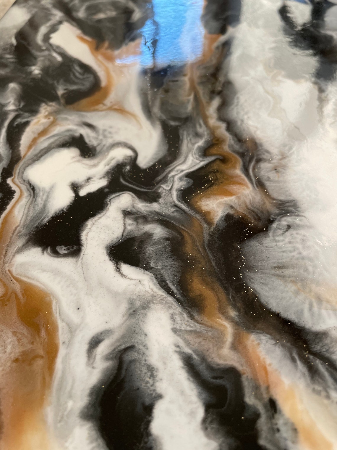 Resin wall art Canvas resin black white gold resin art Etsy