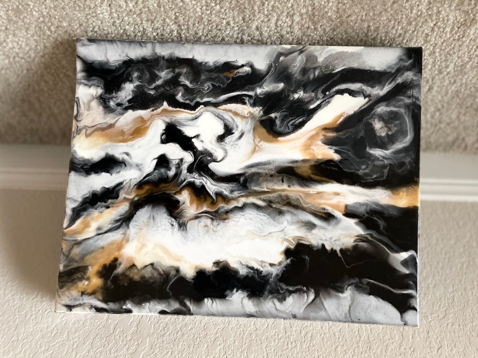 Resin wall art Canvas resin black white gold resin art Etsy