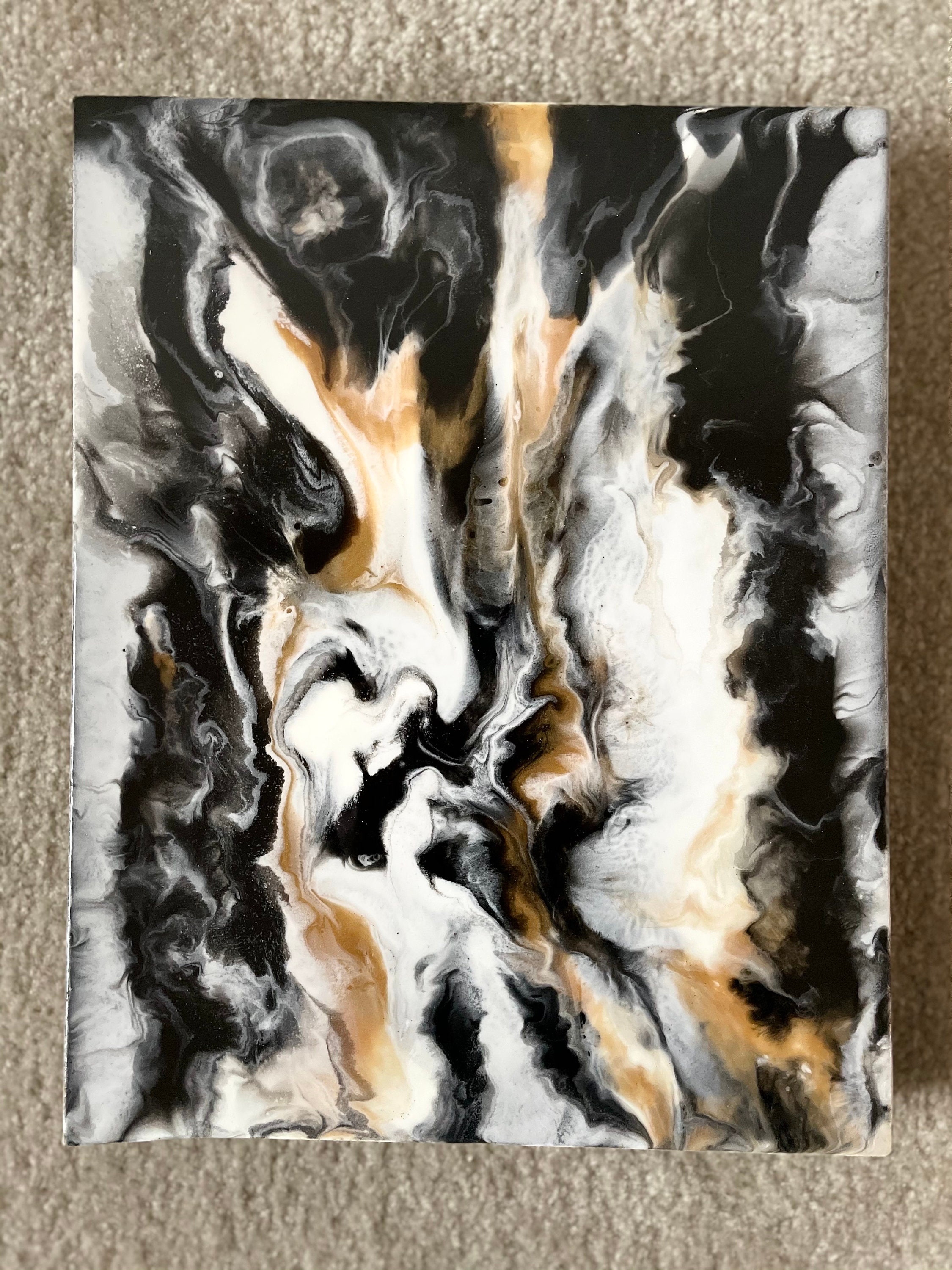 Resin wall art Canvas resin black white gold resin art Etsy