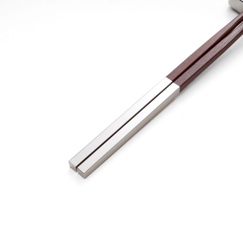 Personalized Teak Wood Chopsticks Set | Silver Accents, Dining Gift image 6