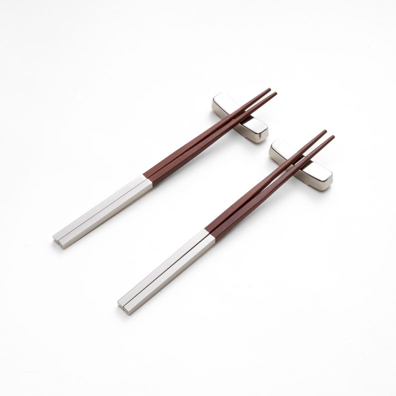 Personalized Teak Wood Chopsticks Set | Silver Accents, Dining Gift image 4