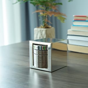 Personalized Perpetual Calendar Cube | Nickel-Plated Desk Organizer