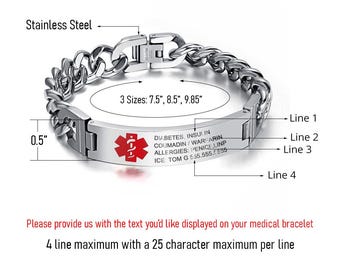 Personalized Medical Alert Bracelet – Stainless Steel, Custom Engraved ID
