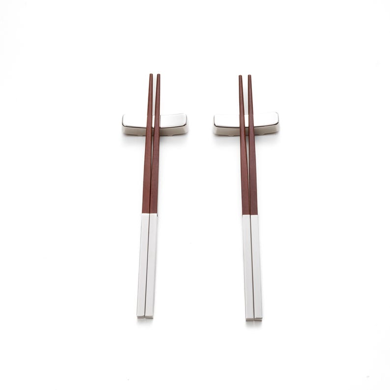 Personalized Teak Wood Chopsticks Set | Silver Accents, Dining Gift image 3