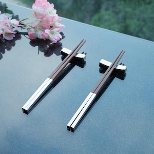 Personalized Teak Wood Chopsticks Set | Silver Accents, Dining Gift image 1