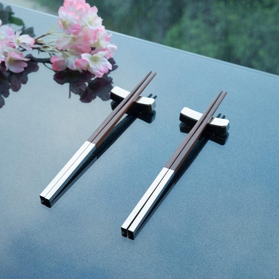 Personalized Teak Wood Chopsticks Set | Silver Accents, Dining Gift