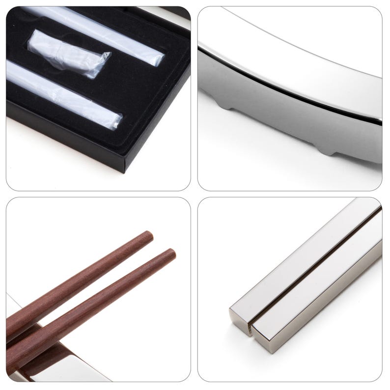Personalized Teak Wood Chopsticks Set | Silver Accents, Dining Gift image 9