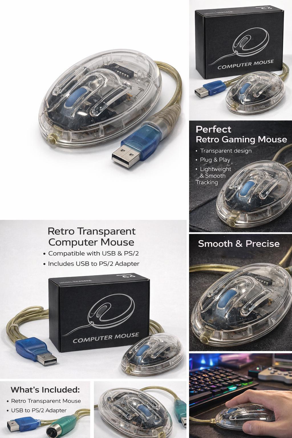 Personalized Retro Transparent Mouse: Add Custom Text or Logo to ...