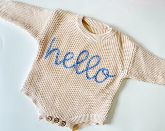 Custom Hand Embroidered Baby Buttoned Romper