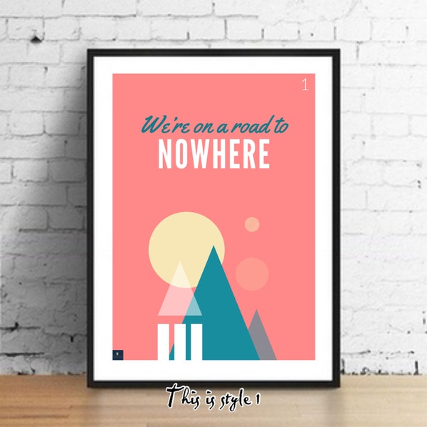 Road To Nowhere Lyrics Print - Talking Heads Inspired Music Poster. Housewarming/Birthday Gift Wall Art Decor Typography 80s Music Poster