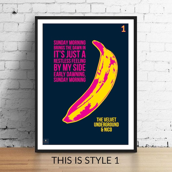 Sunday Morning Lyrics Print - Affiche musicale inspirée de Velvet Underground et de Nico. Cadeau de pendaison de crémaillère Art mural Typographie Hippie psychédélique