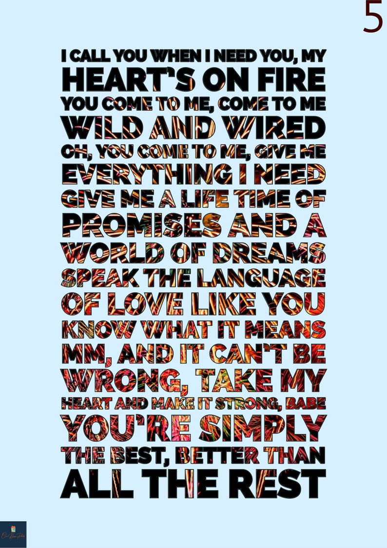 Simply the best lyrics print tina turner bonnie tyler etsy uk