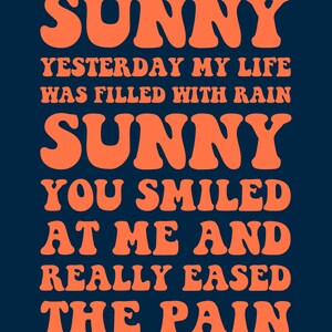 Sunny Lyrics Print Stevie Wonder Bobby Hebb Inspired Music | Etsy