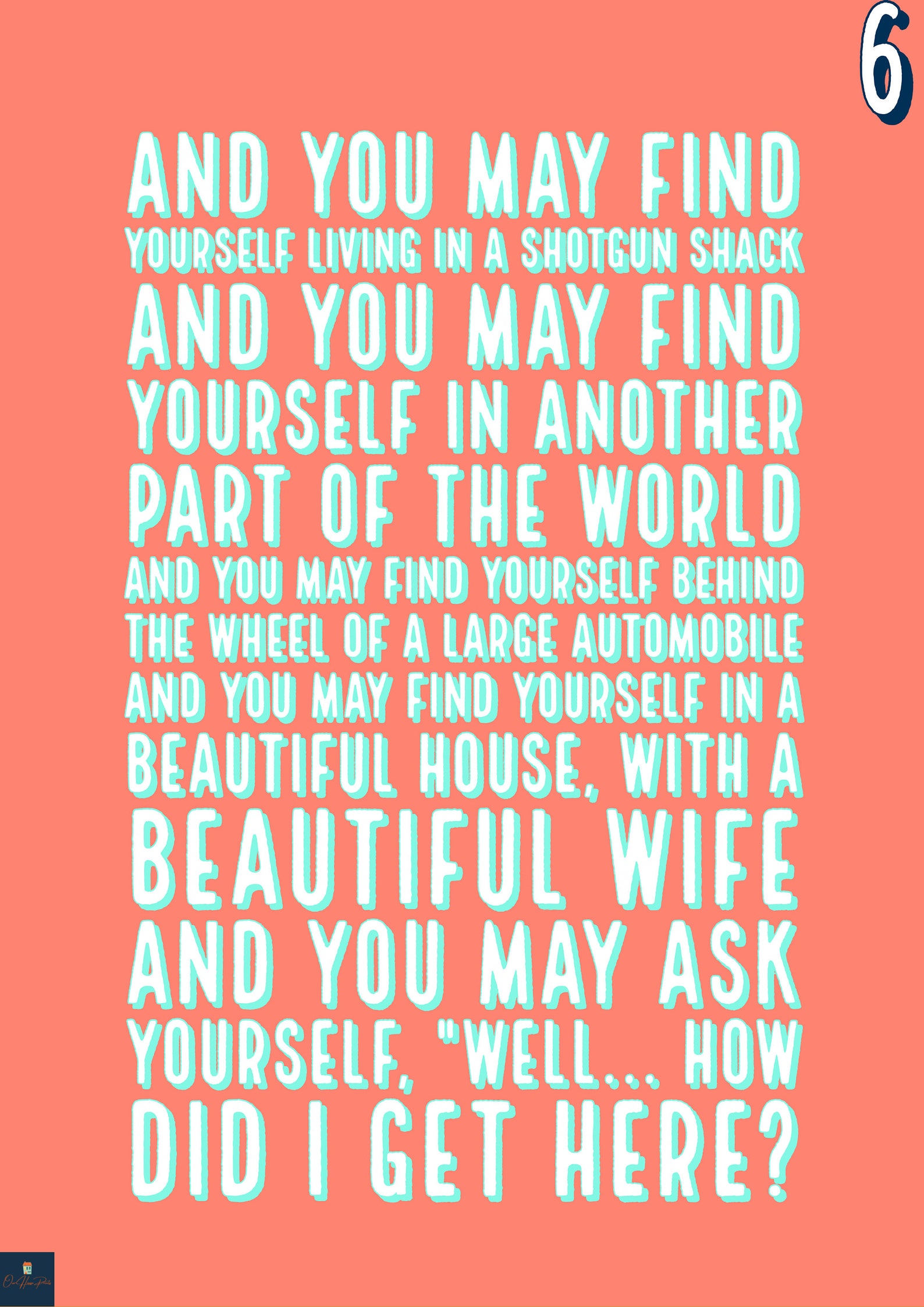 Once in A Lifetime Lyrics Print Talking Heads Inspired Music Etsy UK