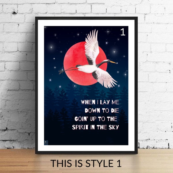 Spirit In The Sky Lyrics Print - Norman Greenbaum 60s Music Poster. Housewarming Gift Wall Art Decor Typography Hippy Pop