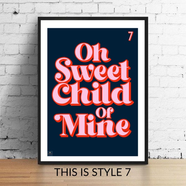 Sweet Child Of Mine Lyrics Print - Guns n Roses Inspired Music Poster Housewarming/Fathers Day Gift Wall Art Typography 80s Rock