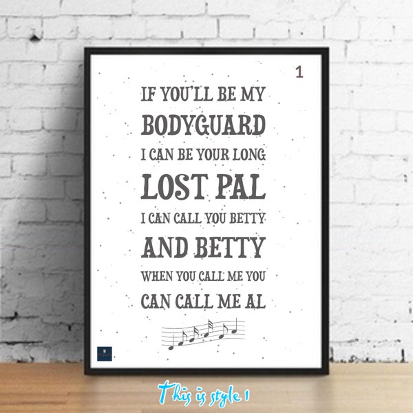 You Can Call Me Al Lyrics Print - Paul Simon Inspired Music Poster. Housewarming/Birthday Gift Wall Art Decor 80s Music Folk