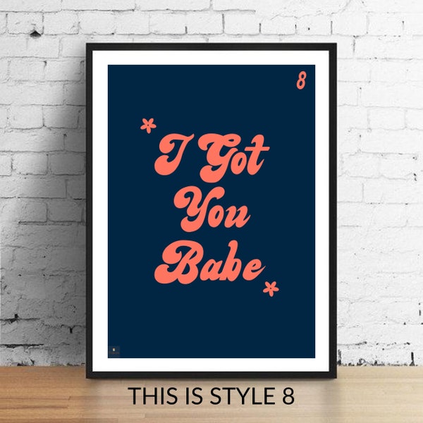 I Got You Babe Lyrics Print - Sonny & Cher Inspired Music Poster. Housewarming Gift Wall Art Typography  60s Music Disco