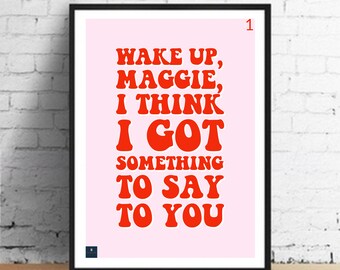 Maggie May Lyrics Print - Rod Stewart Inspired Music Poster. Housewarming/Birthday Gift Wall Art Decor Typography
