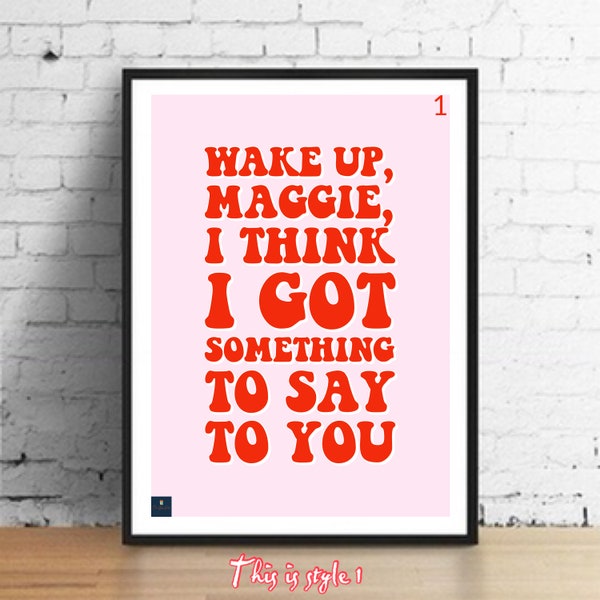 Impression des paroles de Maggie May - Affiche de musique inspirée de Rod Stewart. Cadeau de pendaison de crémaillère/Fête des pères Art mural déco typographie
