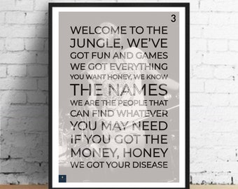 Welcome to the Jungle Lyrics Print Guns N Roses Inspired 