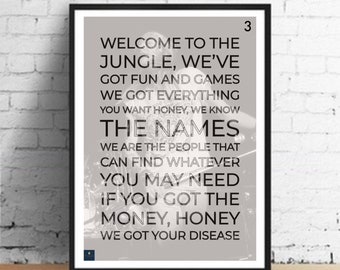 Welcome to Jungle Lyrics Printing Guns n Roses Inspired Music Poster 80s  Rock Music Canvas Painting Nordic Modern Home Decor - AliExpress