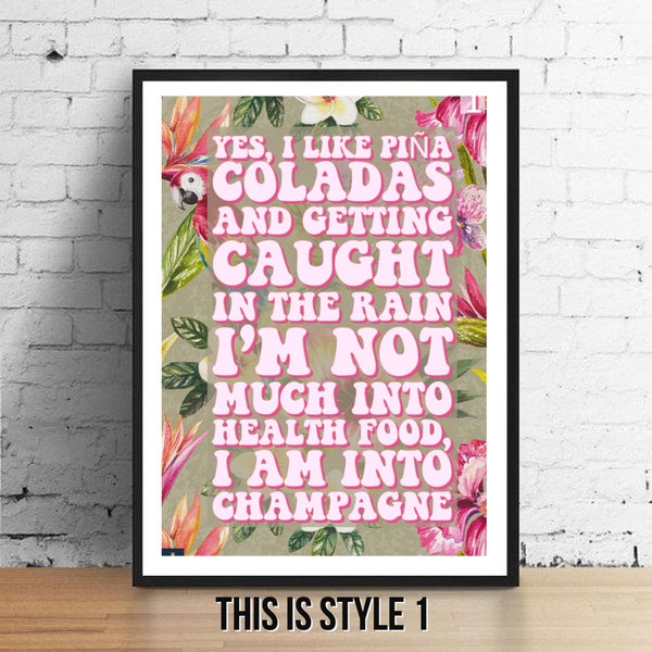 Escape The Piña Colada Song Lyrics Print - Rupert Holmes Inspired Music Poster. Housewarming/Fathers day Gift Wall Art Decor 70s Pop Music